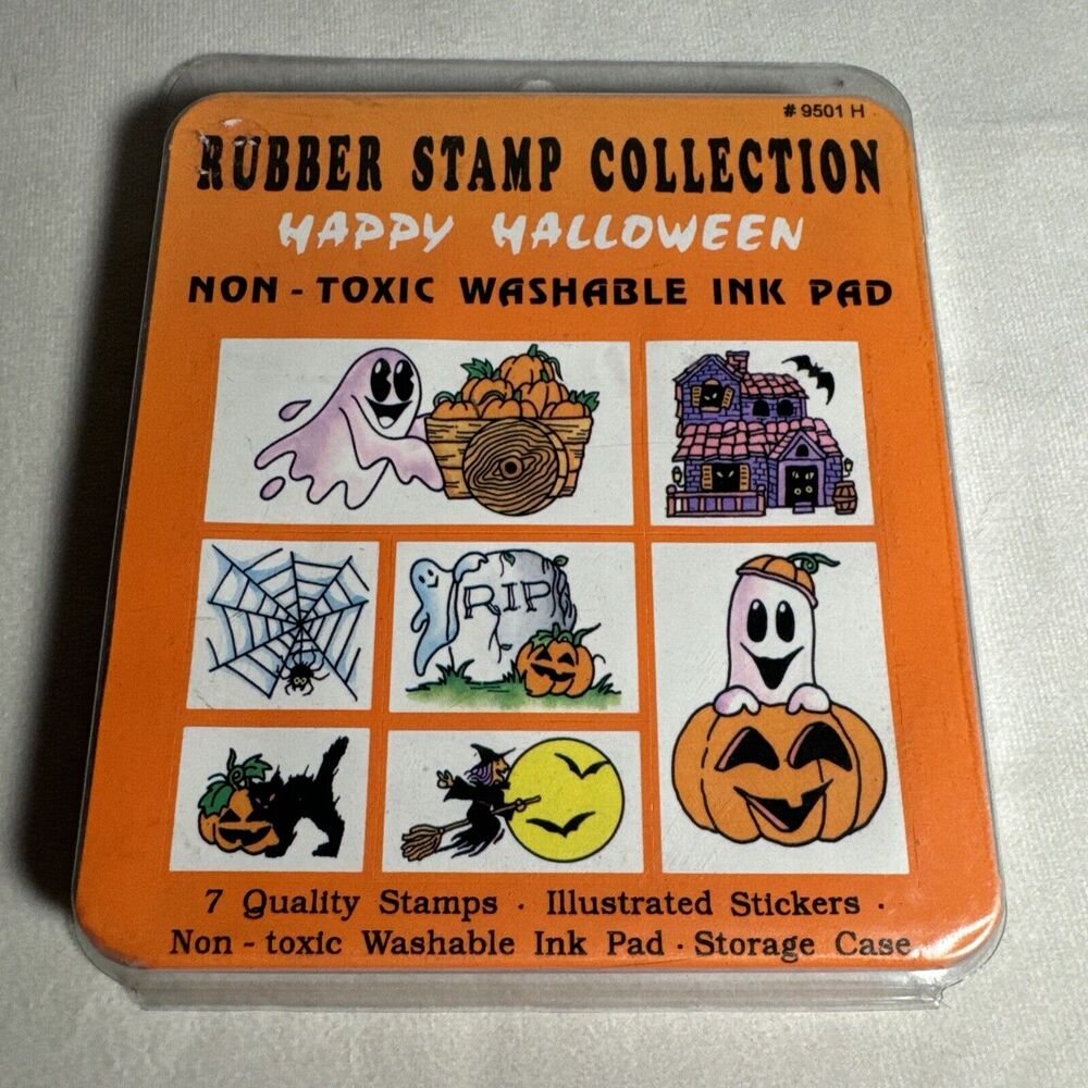 Vintage Rubber Stamp Collection Happy Halloween #9501h Ghost Pumpkin Witch Cat